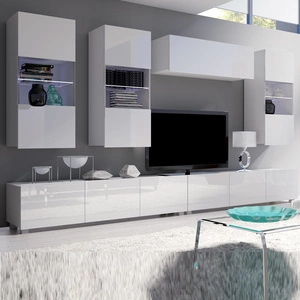 Hängeschrank Apulia V weiß glänzend Außergewöhnlich stilvoller Hängeschrank mit schlichten Möbelstücken, die sich in jede Einrichtung einfügen