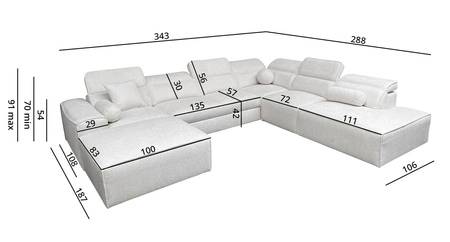 Ecksofa mit Schlaffunktion Viano X patina linke Seite Designer Ecksofa für Wohnzimmer im modernen Stil verstellbare Kopfstützen