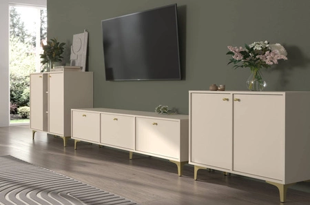 Möbel Kioto I beige stilvolles Design Wohnzimmer Möbel elegante Möbel von einem Metall goldenen Basis subtilen Griffe unterstützt