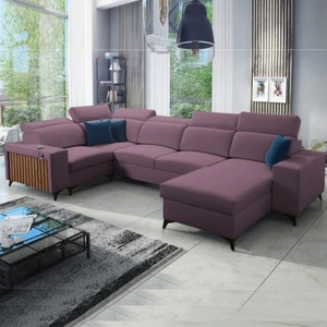 Ecksofa mit Schlaffunktion Kelly IV heather right samtiges bequemes Ecksofa verstellbare Kopfstützen seitlich mit Lamellen verziert