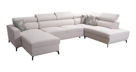 Ecksofa mit Schlaffunktion Savona VI grau Esche / weiß links bequemes Ecksofa für Wohnzimmer zwei Container für Bettzeug