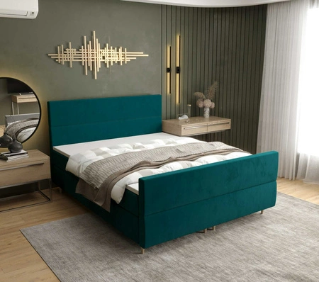 Boxspringbett Benet 140x200 Türkis moderner skandinavischer Stil mit charakteristischem Kopfteil Kontinentale Bett