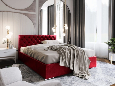 Polsterbett Alvorada 140x200 dunkelrot Bett mit Staukasten im modernen skandinavischen Stil mit gestepptem Kopfteil