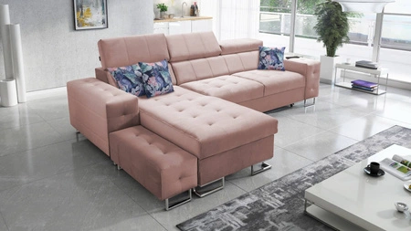 Ecksofa mit Schlaffunktion Hampton quartz pink linke Seite stilvolle Steppung auf dem Sitz weicher Polsterstoff Ecksofa mit Verlängerung