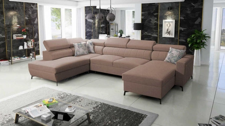 Ecksofa mit Schlaffunktion Savona VI hellbraun rechts elegantes und bequemes Ecksofa für Wohnzimmer mit zwei Bettkästen 
