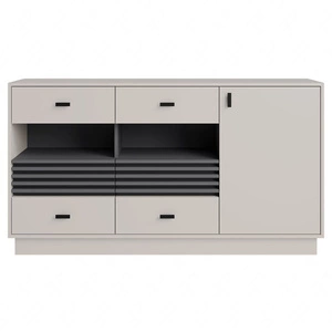 Kommode Estan 155 cm beige / anthrazit modernes Möbeldesign hochwertige Verarbeitung Kommodeneinfassung mit Spezialfurnier verarbeitet