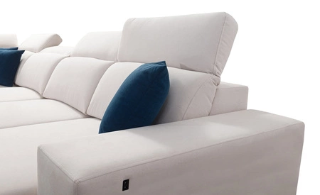 Ecksofa mit Schlaffunktion Kelly Sleek X hellbraun rechts extrem elegantes Ecksofa für Wohnzimmer mit verstellbaren Kopfstützen