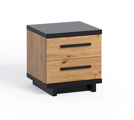 Nachttisch mit Schubladen Simi Eiche artisan / schwarz minimalistisches Design einfache Form ideale Schlafzimmer Tisch 
