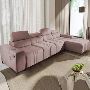 Ecksofa mit Schlaffunktion Castel XII rosa rechte Seite stilvolles und bequemes Ecksofa für Wohnzimmer funktionelle verstellbare Kopfstützen
