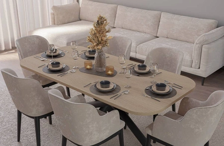 Lyon Tisch 90x185 cm Eiche lindberg / schwarz stilvoller Esstisch auf Designer-Spinnenbeinen höhenverstellbar