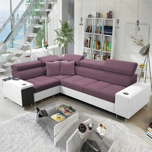 Ecksofa mit Schlaffunktion Dafni II heather / white linksseitiges Ecksofa aus Samt mit Bettzeugstauraum und Vollauszug