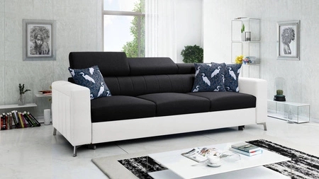 Sofa mit Schlaffunktion Savona schwarz / weiß bequemes Sofa für Wohnzimmer bietet Komfort beim Entspannen verstellbare Kopfstützen