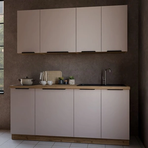 Küchenmöbelset Soela 180 cm elegante Küchenschränke in dezenten und natürlichen Farben Griffe mit Metallkante