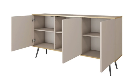 Kommode Luxury 160 cm schwarz elegantes Design Korpus mit goldenen trim Kommode auf hohen Metallbeinen unterstützt