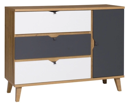 Möbelset Memone goldene Eiche / weiß / graphit modernes Design stilvolles Möbelset für Kinderzimmer im skandinavischen Stil