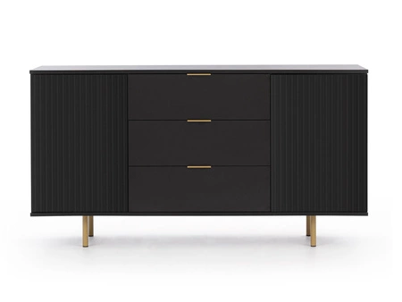 Schubladenkommode Sula 150 cm schwarz elegante und funktionelle Kommode mit dekorativen geriffelten Fronten und Metallgriffen