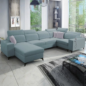Ecksofa mit Schlaffunktion Kelly Sleek IV Arctic blau linke Ecke Schlafsofa mit Bettzeugkästen Webstoff