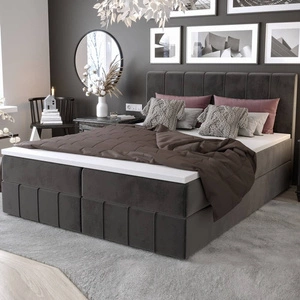 Boxspringbett Casey 140x200 grau Bett im modernen skandinavischen Stil mit markantem Kopfteil