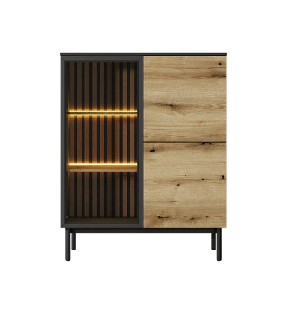 Niedriger Schrank Clovis 100 cm schwarz / Eiche evoke perfekter Schrank für Wohnzimmer oder Esszimmer Möbel Interieur mit dekorativen Flossen verziert