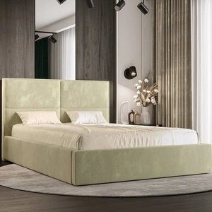 Polsterbett Afrodyta 140x200 mit Stauraum Beige moderner skandinavischer Stil mit bequemem Kopfteil