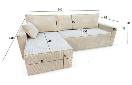 Ecksofa mit Schlaffunktion Rebenes hellgrau Universal-Ecksofa dreidimensionaler Streifenstoff ausdrucksstarker Bettzeugcontainer