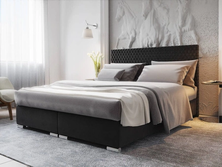 Boxspringbett Fargo 140x200 schwarz im modernen skandinavischen Stil mit markantem Kopfteil