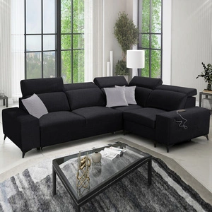 Ecksofa mit Schlaffunktion Kelly Sleek II schwarz rechtsseitiges elegantes Ecksofa für das Wohnzimmer aus strapazierfähigem Webstoff