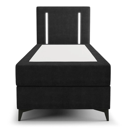 Boxspringbett Norco 90x200 schwarz stilvolles Bett mit Bettzeug Lagerung Beleuchtung im Kopfteil fügt eine einzigartige Note