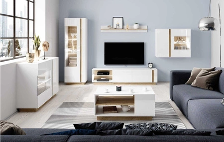 Möbel-Set Adria II weiß glänzend / Eiche Enkel modernes Design wird perfekt in jedes Interieur passen