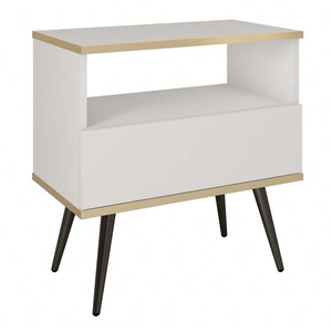 Luxuriöser weißer Nachttisch mit Schublade elegantes Design Schrank mit goldenen trim Schrank auf schwarzen Metallbeinen unterstützt