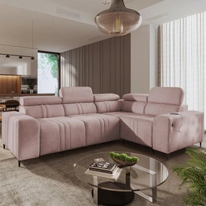 Ecksofa mit Schlaffunktion Castel II rosa rechts bequemes Ecksofa mit verstellbaren Kopfstützen Bettzeugcontainer
