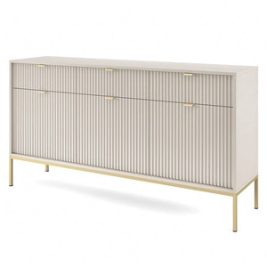 Kommode mit Schubladen Lovro 154 cm beige modernes Design wird Liebhaber ausdrucksstarker Innenräume begeistern goldenes Metallzubehör