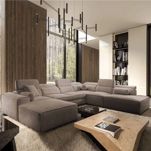 Ecksofa mit Schlaffunktion Viano X hellbraun links Design Ecksofa für Wohnzimmer im modernen Stil verstellbare Kopfstützen