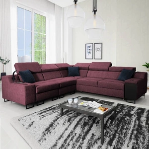 Ecksofa mit Schlaffunktion Alcamo III burgundy links funktionelles Ecksofa mit Schublade in der Seite zwei Behälter für Bettzeug