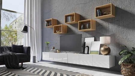 Möbel Apulia XXXII weiß glänzend / goldene Eiche ein außergewöhnlich stilvolles Wandelement einfache Elemente, die in jedes Interieur passen