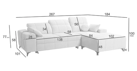 Ecksofa mit Schlaffunktion Penejos beige rechts elegantes Ecksofa mit Bettzeugablage bequem verstellbare Kopfstützen