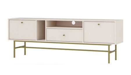 RTV-Schrank Kioto III 180 cm beige eleganter Schrank in gedeckten Farben dezente Griffe Metallrahmen in Goldfarbe