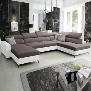 Ecksofa mit Schlaffunktion Savona VI braun/weiß links elegantes und bequemes Ecksofa für Wohnzimmer zwei Container für Bettzeug
