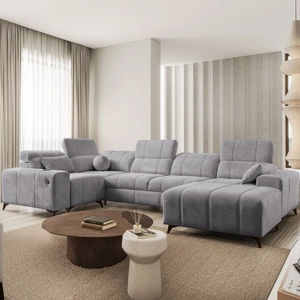 Ecksofa mit Schlaffunktion Penejos IV hellgrau rechtsseitig stilvolles Ecksofa mit zwei Bettkästen strapazierfähiger Stoff