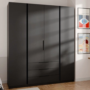 Kastano Kleiderschrank 200 cm schwarz stilvolles Design Metallkantengriffe idealer Kleiderschrank für Schlafzimmer geräumige Schubladen