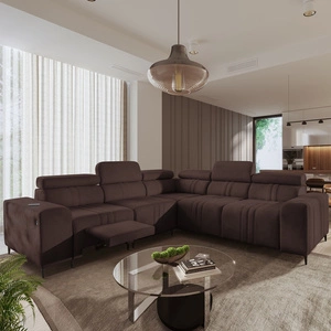 Ecksofa mit Schlaffunktion Castel III Lux braun linke Ecke äußerst bequemes Ecksofa für das Wohnzimmer mit ausziehbarer Fußstütze