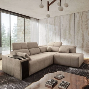 Ecksofa mit Schlaffunktion Tesalia VII beige rechte Ecke modernes Design komfortable Schiebelehne Schublade in der Seite des Möbels