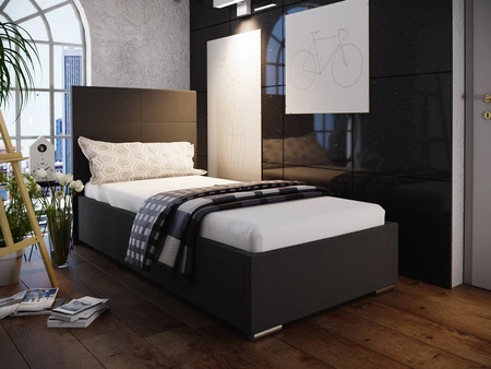 Eljas Polsterbett 90x200 schwarz mit modernem Kopfteil ideal für Jugendzimmer oder kleine Schlafzimmer