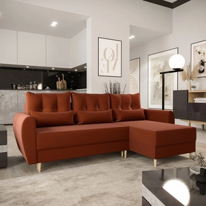 Ecksofa mit Schlaffunktion Rovigo ziegelrot rechtes Ecksofa elegantes skandinavisches Design großes Bettzeugfach
