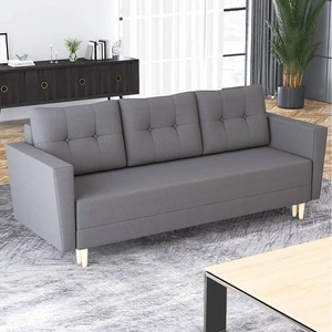 Sofa Telsze graphit elegantes Sofa für Wohnzimmer in skandinavischer Form hölzerne hohe Beine Container für Bettzeug