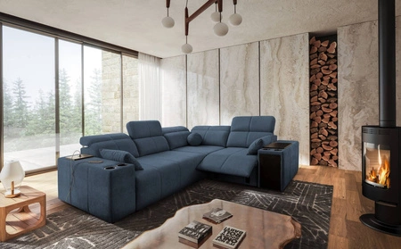 Ecksofa mit Schlaffunktion Tesalia II Lux blau rechts bequemes Ecksofa mit verschiebbarer Rückenlehne und ausziehbarer Fußstütze