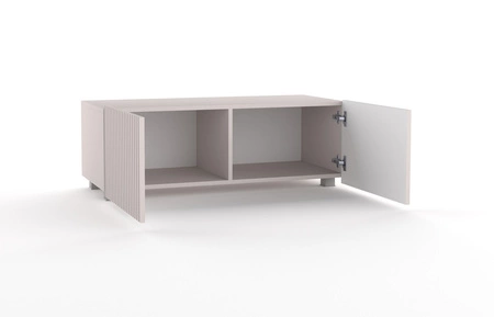RTV Schrank Colder 100 cm beige mit der Möglichkeit der Aussetzung stilvolle geriffelte Front elegante Form der Möbel in einem modernen Stil