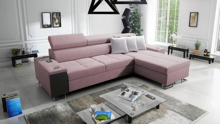 Ecksofa mit Schlaffunktion Dafni Lavendelrosa rechtsseitig geflochten bietet Komfort und Funktionalität während der täglichen Erholung