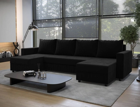 Ecksofa mit Schlaffunktion Pasco U schwarz klassisches Design geschmackvoller Korpus mit garantierter Funktionalität und Komfort weicher Stoff