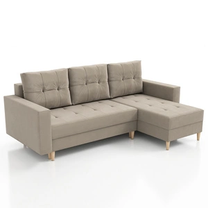 Ecksofa mit Schlaffunktion Vaso dunkelbeige universal bequemes Ecksofa für Wohnzimmer im skandinavischen Stil großes Bettzeugfach